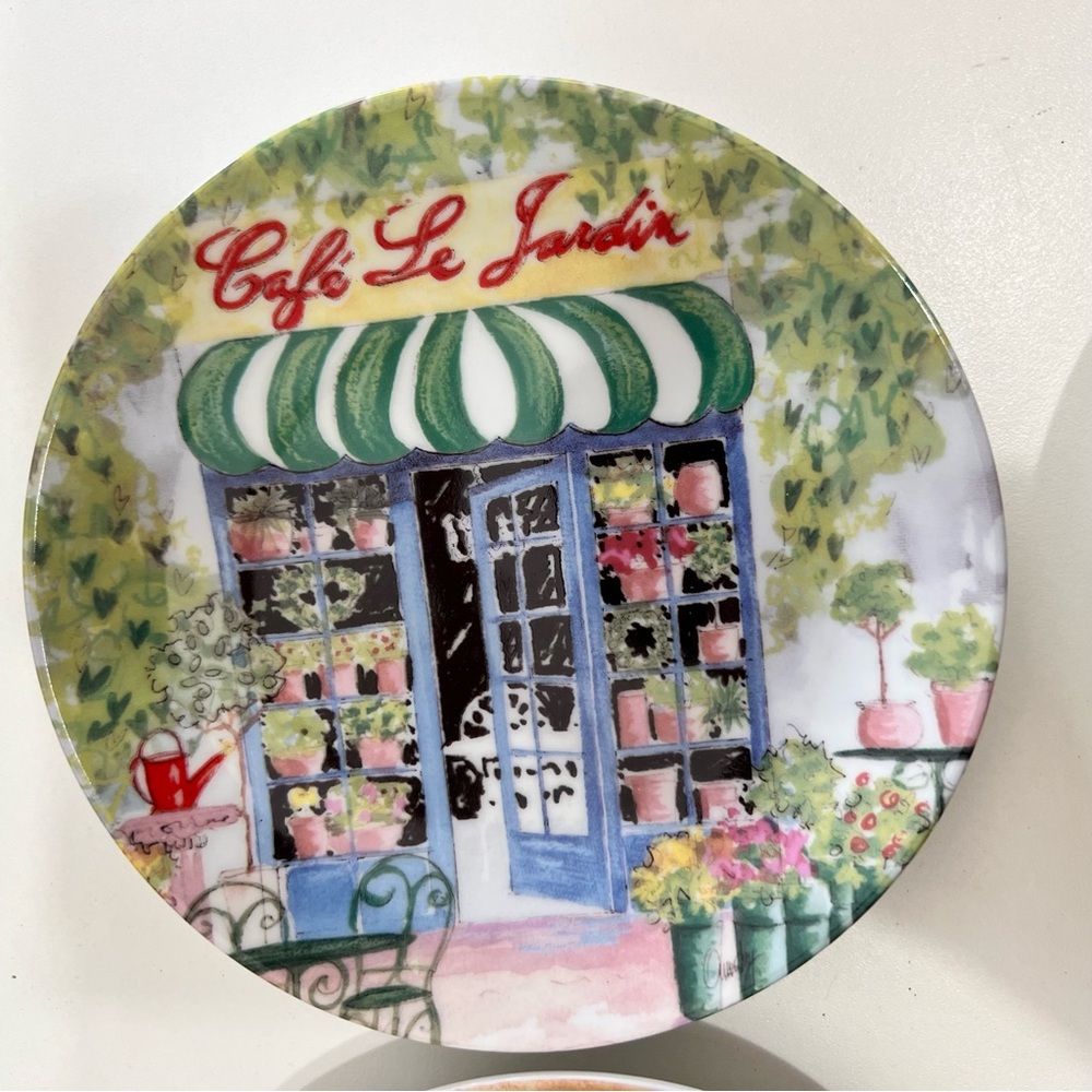 Santa Barbara Ceramic Design Cafe Le Jardin Canape Plates Set of 4 French Theme - Picture 5 of 12